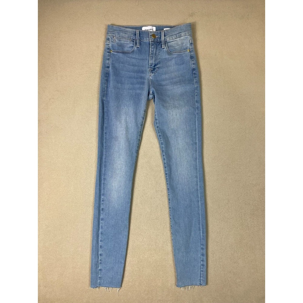 Frame Denim Adult 24 Blue Le High Skinny Jeans Raw‎ Hem Mid Rise Womens